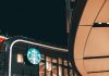 bustling nightlife at modern starbucks cafe