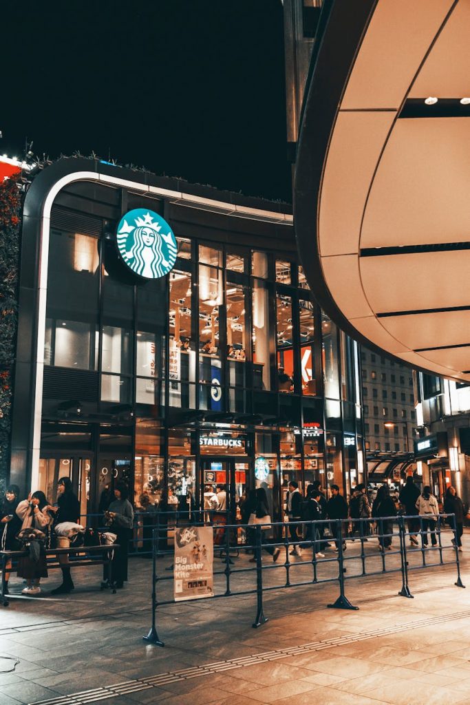 bustling nightlife at modern starbucks cafe